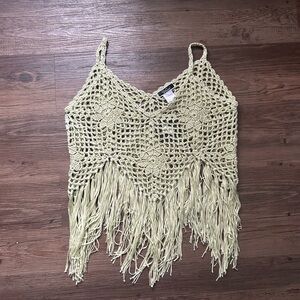Elegant Crochet Lace Fringe Camisole - pistachio green